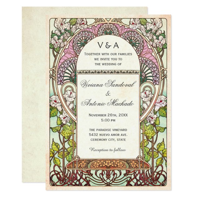 Colorful Vintage Wedding Invitations Art Nouveau