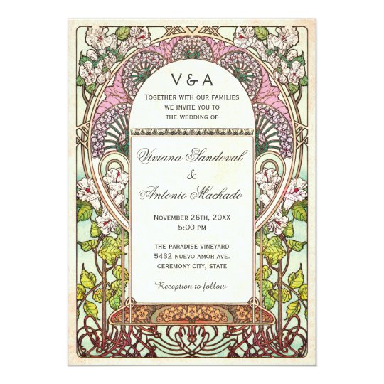 colorful vintage wedding invitations art nouveau zazzle com