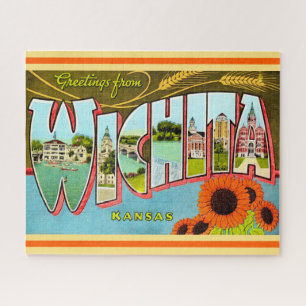 Colorful Vintage Wichita Kansas Postcard Jigsaw Puzzle
