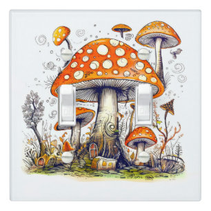 Colorful Vintage Wild Mushroom Illustration Light Switch Cover