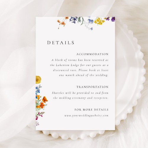 Colorful Vintage Wildflower Wedding Details Enclosure Card