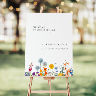 Colorful Vintage Wildflower Wedding Welcome Sign