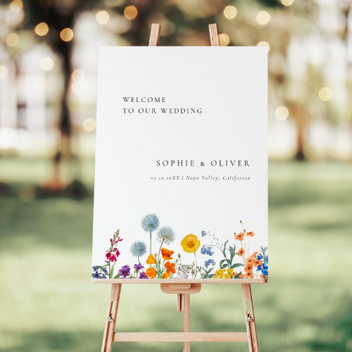 Colorful Vintage Wildflower Wedding Welcome Sign