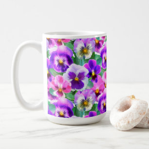 Colorful Violets Pansy Flower Pattern Coffee Mug