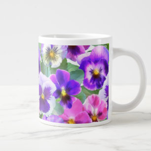 Colorful Violets Pansy Flower Pattern Giant Coffee Mug