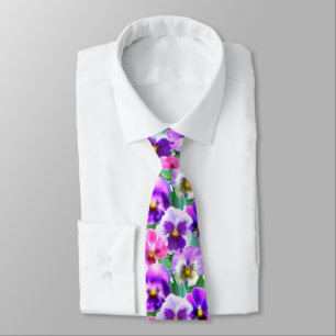 Colorful Violets Pansy Flower Pattern Neck Tie