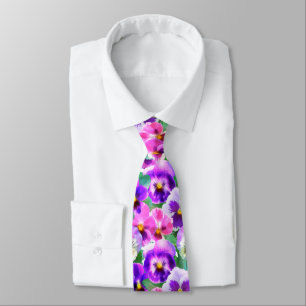 Colorful Violets Pansy Flower Pattern Neck Tie