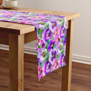 Colorful Violets Pansy Flower Pattern Short Table Runner