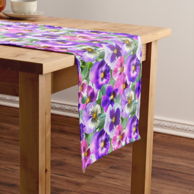 Colorful Violets Pansy Flower Pattern  Short Table Runner (In Situ)