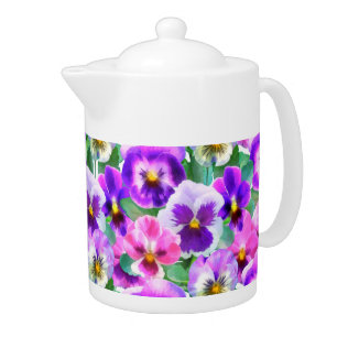 Colorful Violets Pansy Flower Pattern  Teapot