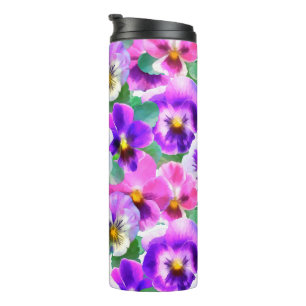 Colorful Violets Pansy Flower Pattern Thermal Tumbler