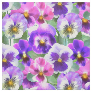 Colorful Violets Pansy Flowers Pattern Fabric