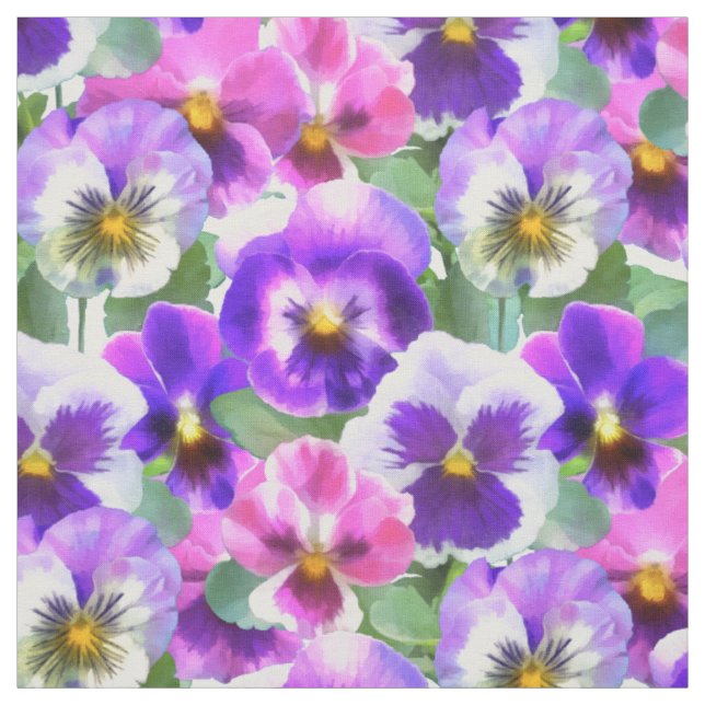 Colorful Violets Pansy Flowers Pattern Fabric (Swatch)