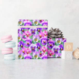 Colorful Violets Pansy Flowers Pattern Wrapping Paper