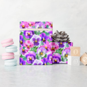 Colorful Violets Pansy Flowers Pattern Wrapping Paper