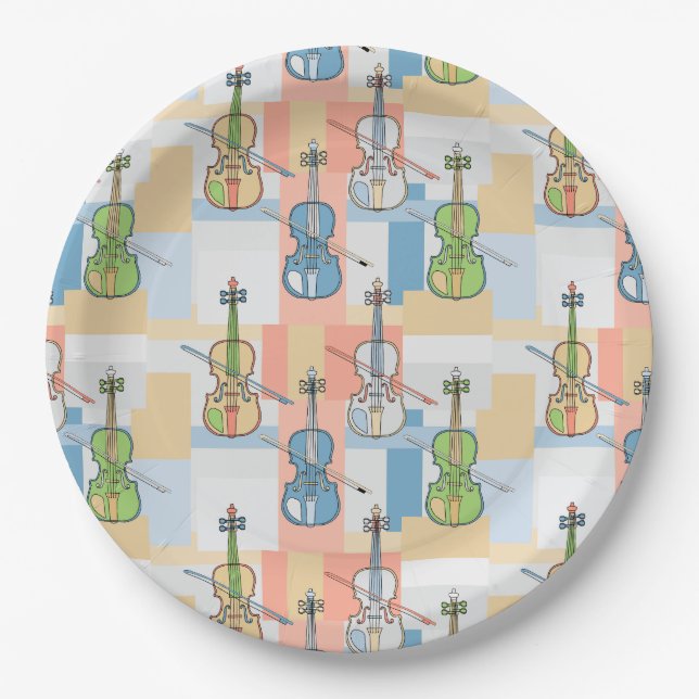 Colorful Violin Blocks Paper Plates (Front)