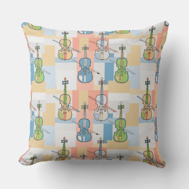 Colorful Violin Blocks Throw Pillow (Front)
