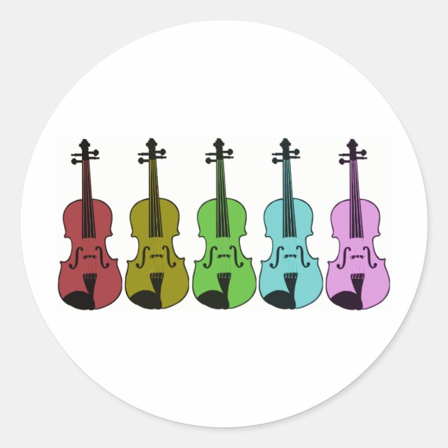 Colorful Violin Classic Round Sticker (Front)