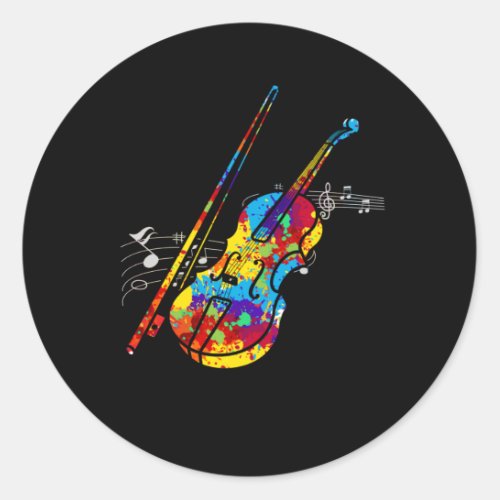 Colorful Violin Player String Instrument Musician Classic Round Sticker
