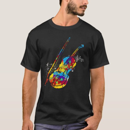 Colorful Violin Player String Instrument Musician T_Shirt