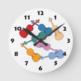 Colorful Violin Round Clock