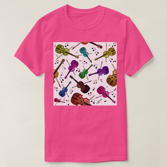 Colorful Violin Seamless Pattern T-Shirt (Design Front)