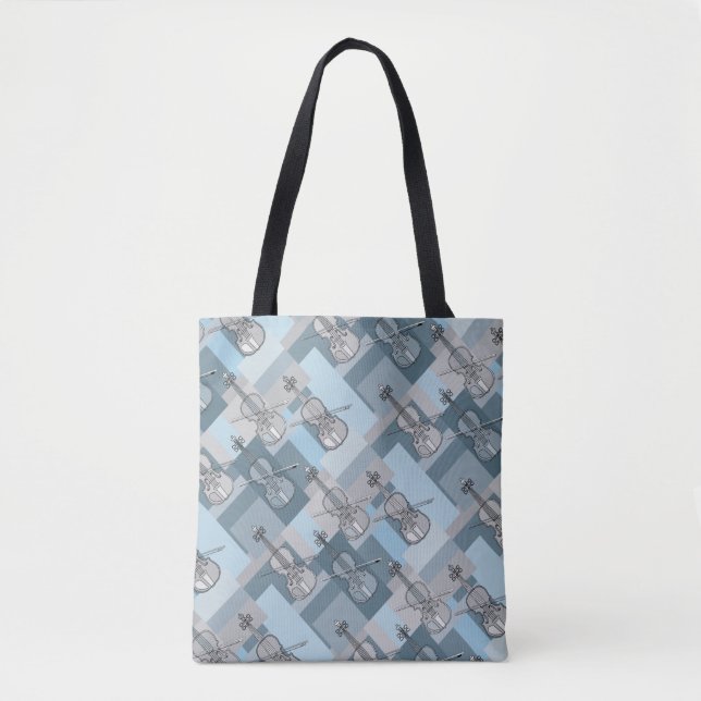 Colorful Violins Blue Gray Tote Bag (Front)