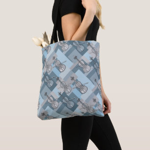 Colorful Violins Blue Gray Tote Bag
