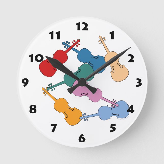 Colorful Violins Round Clock (Front)