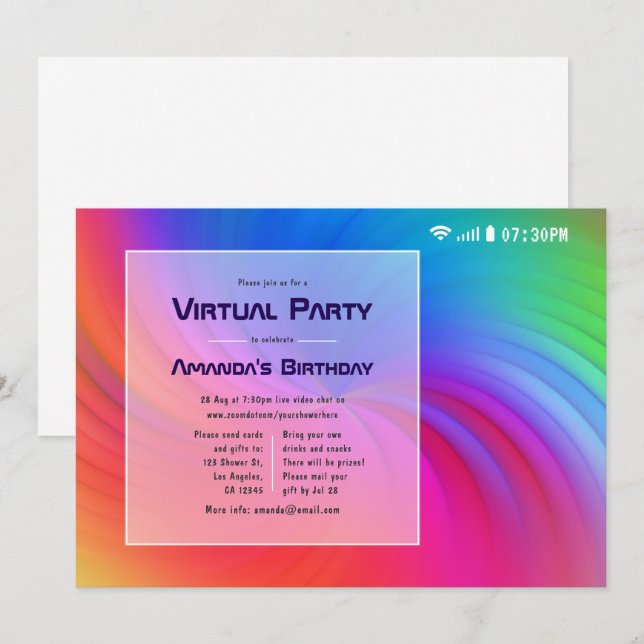 Colorful Virtual Birthday Party Invitation (Front/Back)
