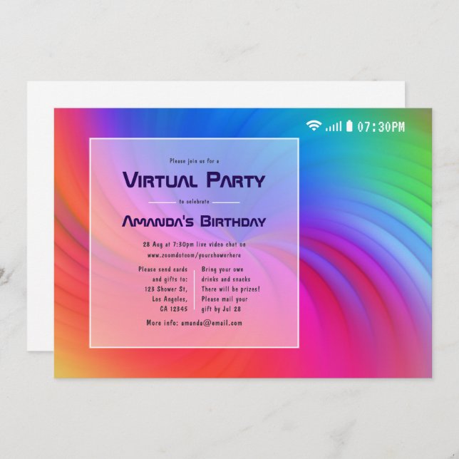 Colorful Virtual Birthday Party Invitation (Front/Back)