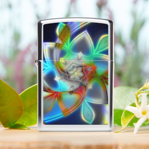 Colorful virtual flower in neon or acrylic style   zippo lighter