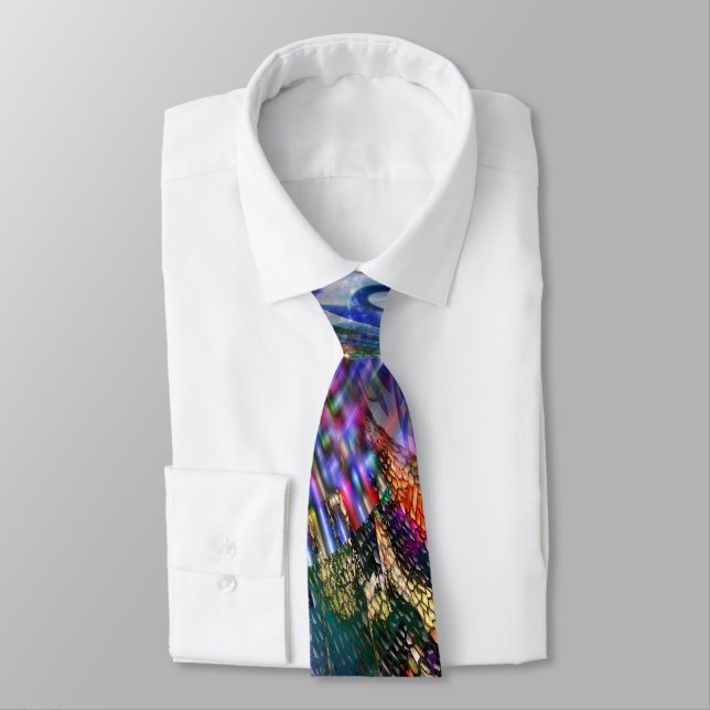 Colorful virtual image fluctuation over battleship neck tie (Tied)