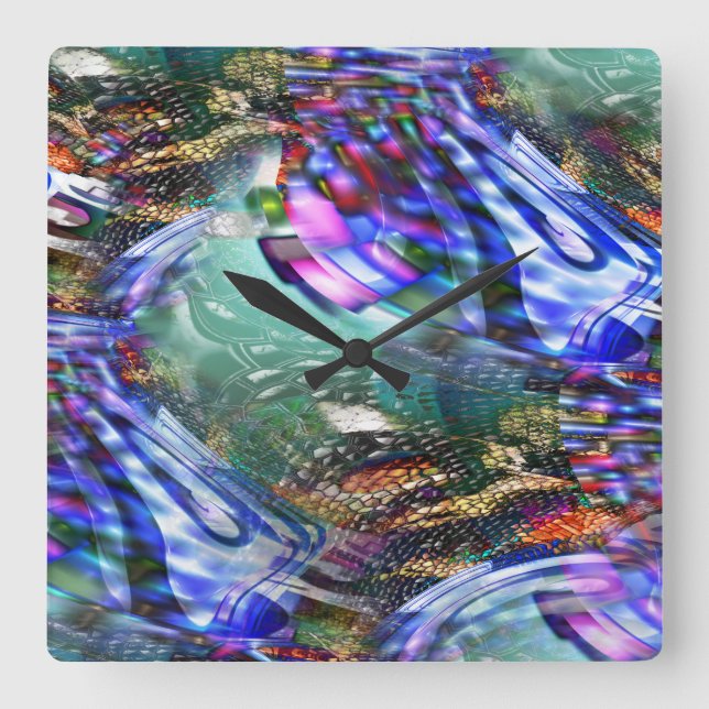 Colorful virtual image fluctuation over battleship square wall clock (Front)