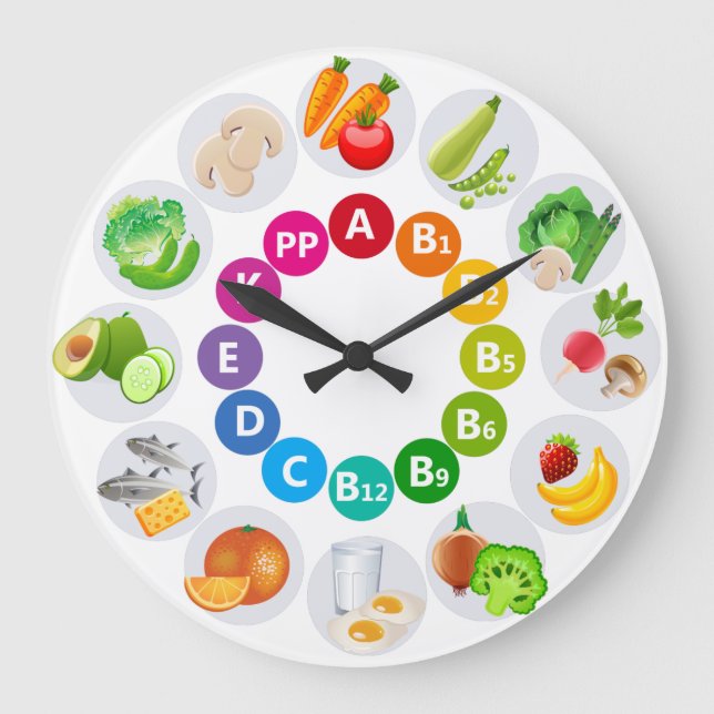 Colorful Vitamin Rich Foods Large Clock (Front)