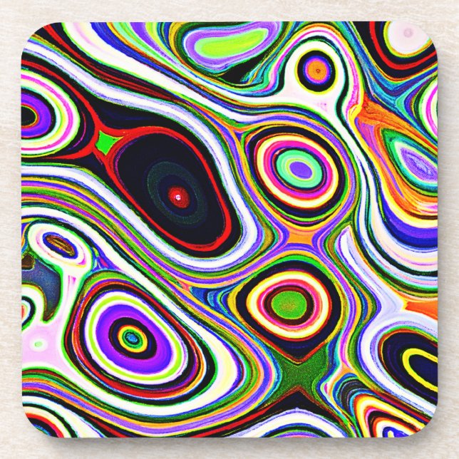 Colorful Vivid Abstraction Pattern Beverage Coaster (Front)