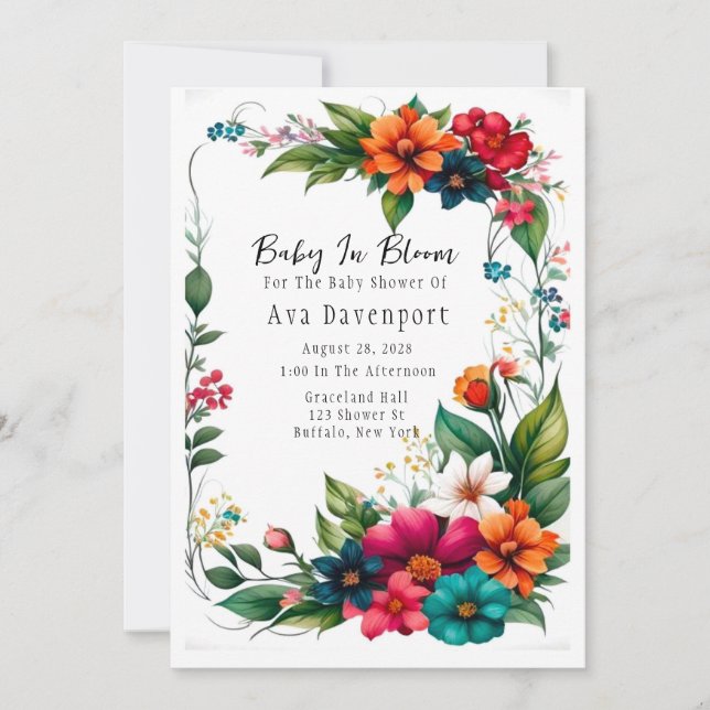 Colorful Vivid Florals Baby In Bloom Shower Invitation (Front)