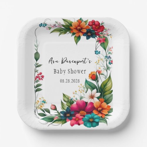 Colorful Vivid Florals Baby In Bloom Shower Paper Plates