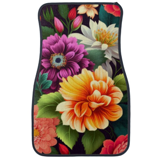 Colorful vivid flowers car floor mat (Front)