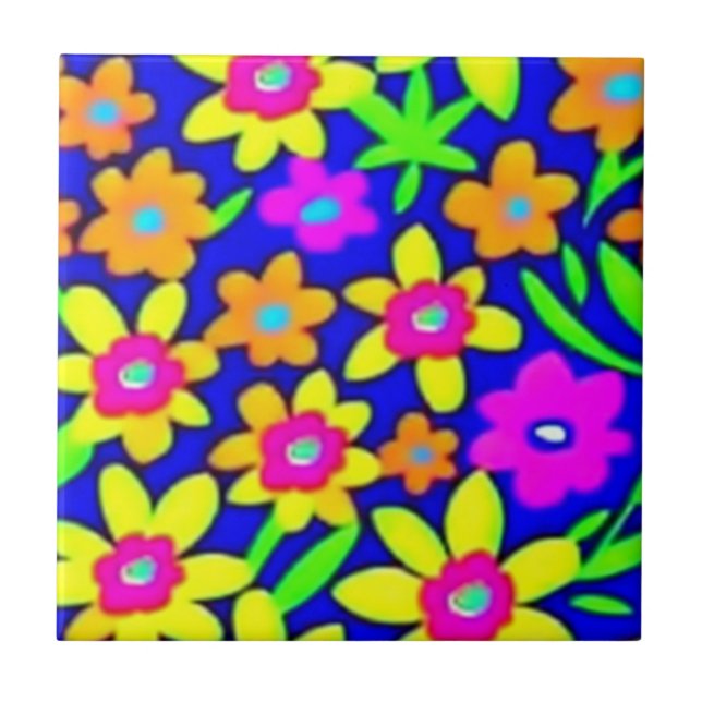Colorful vivid flowers ceramic tile (Front)