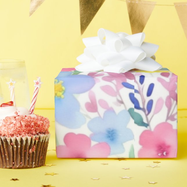 Colorful vivid flowers pattern Wrapping Paper (Birthday Party)