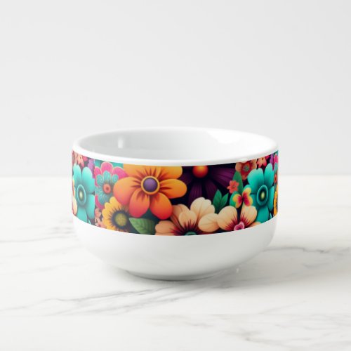 Colorful vivid  vintage flowers soup mug