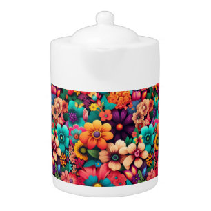 Colorful vivid  vintage flowers teapot