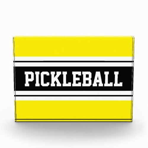 Colorful Vivid Yellow PICKLEBALL Sports Stripes  Photo Block