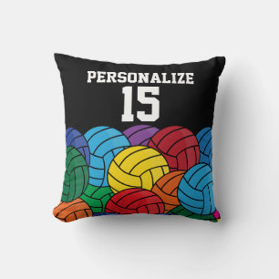 Colorful Volleyball Collage on Black - DIYText Throw Pillow