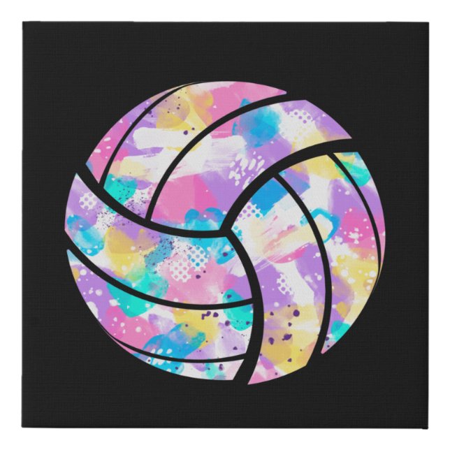 Colorful Volleyball Cute Colorsplash Ball Faux Canvas Print (Front)