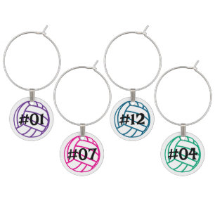 Colorful Volleyball Numbered Wine Charm