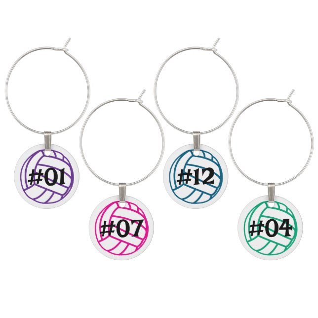 Colorful Volleyball Numbered Wine Charm (Staggered)