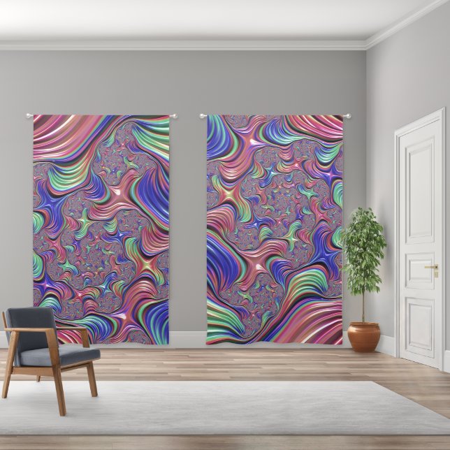 Colorful Vortex Abstract Trippy Spiral Fractal Blackout Curtains (Wide)