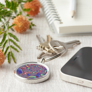 Colorful Vortex Abstract Trippy Spiral Fractal Keychain